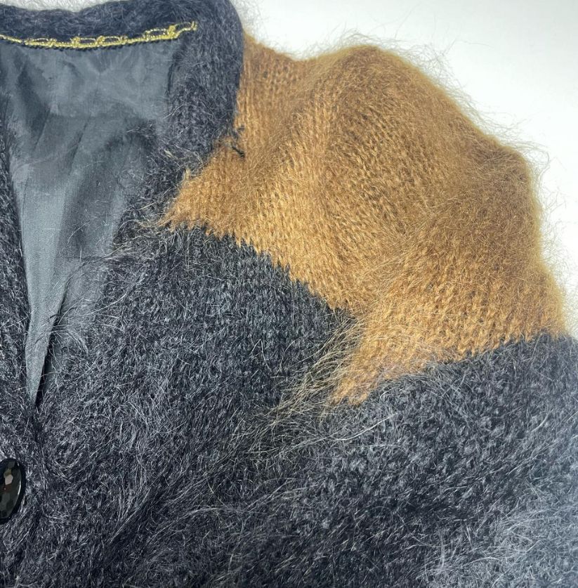 Vintage Knit Mohair Embroidered Button Cardigan