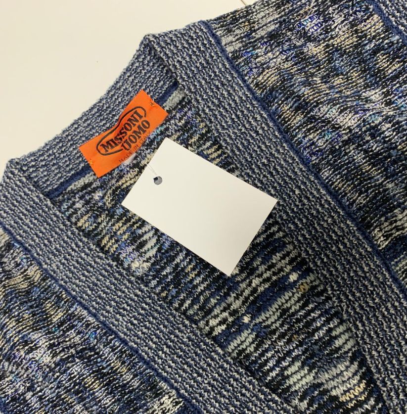 Missoni Uomo Blue and Grey Knit V-Neck Vest