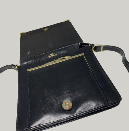 Gucci Black Leather Handbag with Red & Green Web Stripe
