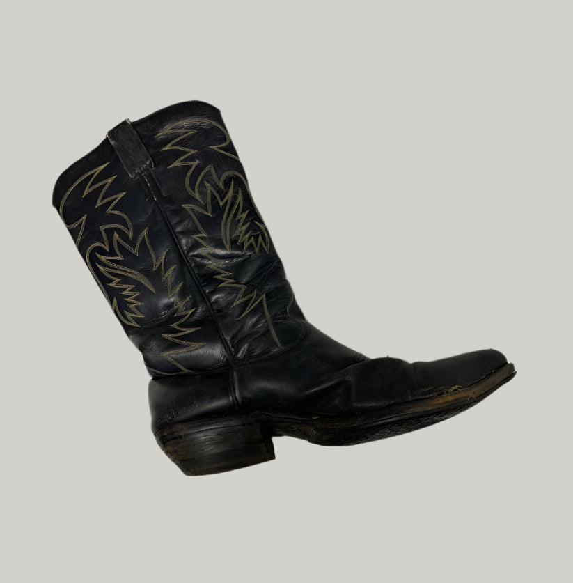 Vintage Black Leather Cowboy Boots