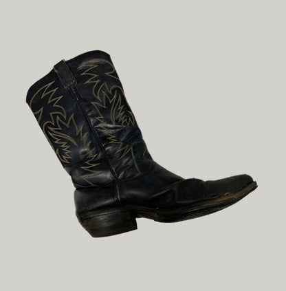 Vintage Black Leather Cowboy Boots