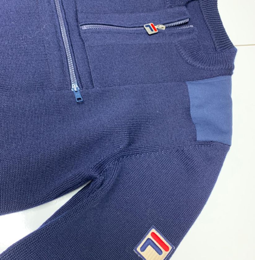 Vintage FILA Navy Blue Quarter-Zip Knit Sweater