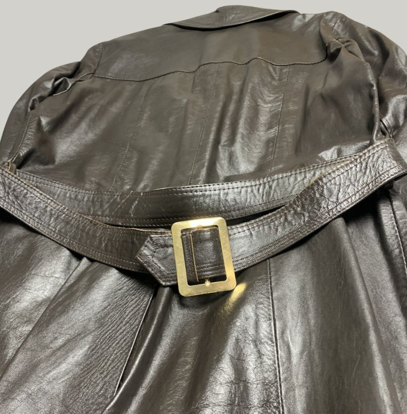 Vintage Dark Brown Real Leather Trench Coat