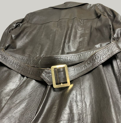 Vintage Dark Brown Real Leather Trench Coat