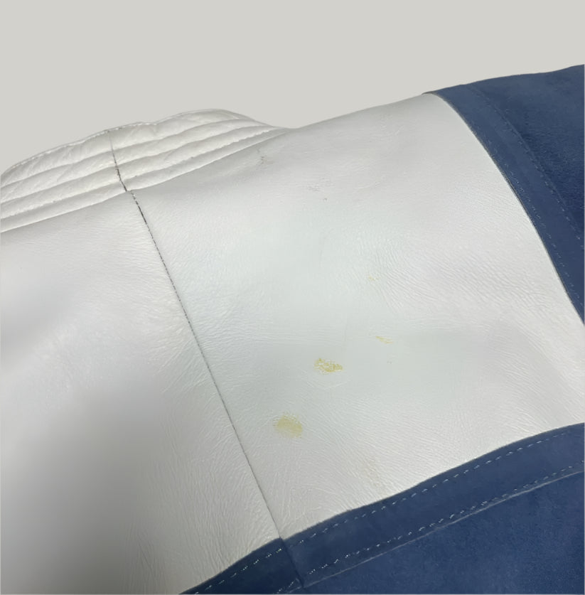 Retro 90s Vintage Blue & White Leather and Suede Biker Jacket