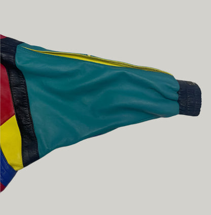 Vintage 90s Colorful Bomber Leather Jacket