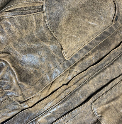 90s Distressed Brown Real Leather Bomber Jacket