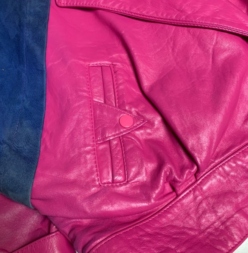 GENEL Pink Leather & Blue Suede Biker Jacket