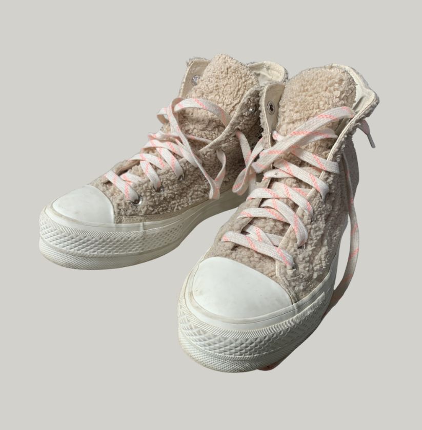 Classic Beige Sherpa Converse High Top Sneakers