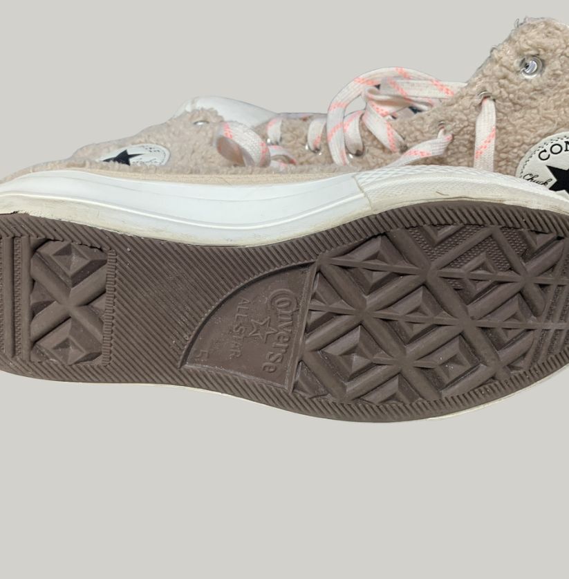 Classic Beige Sherpa Converse High Top Sneakers