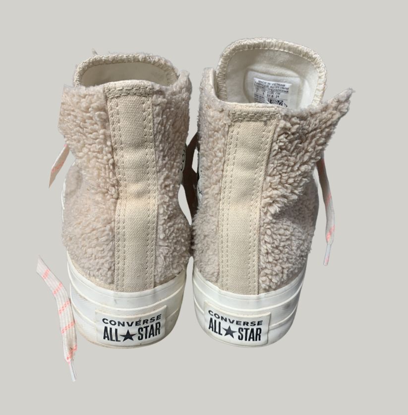 Classic Beige Sherpa Converse High Top Sneakers