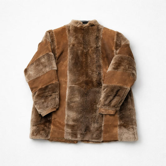 Vintage Brown Suede and Fur Patchwork Coat