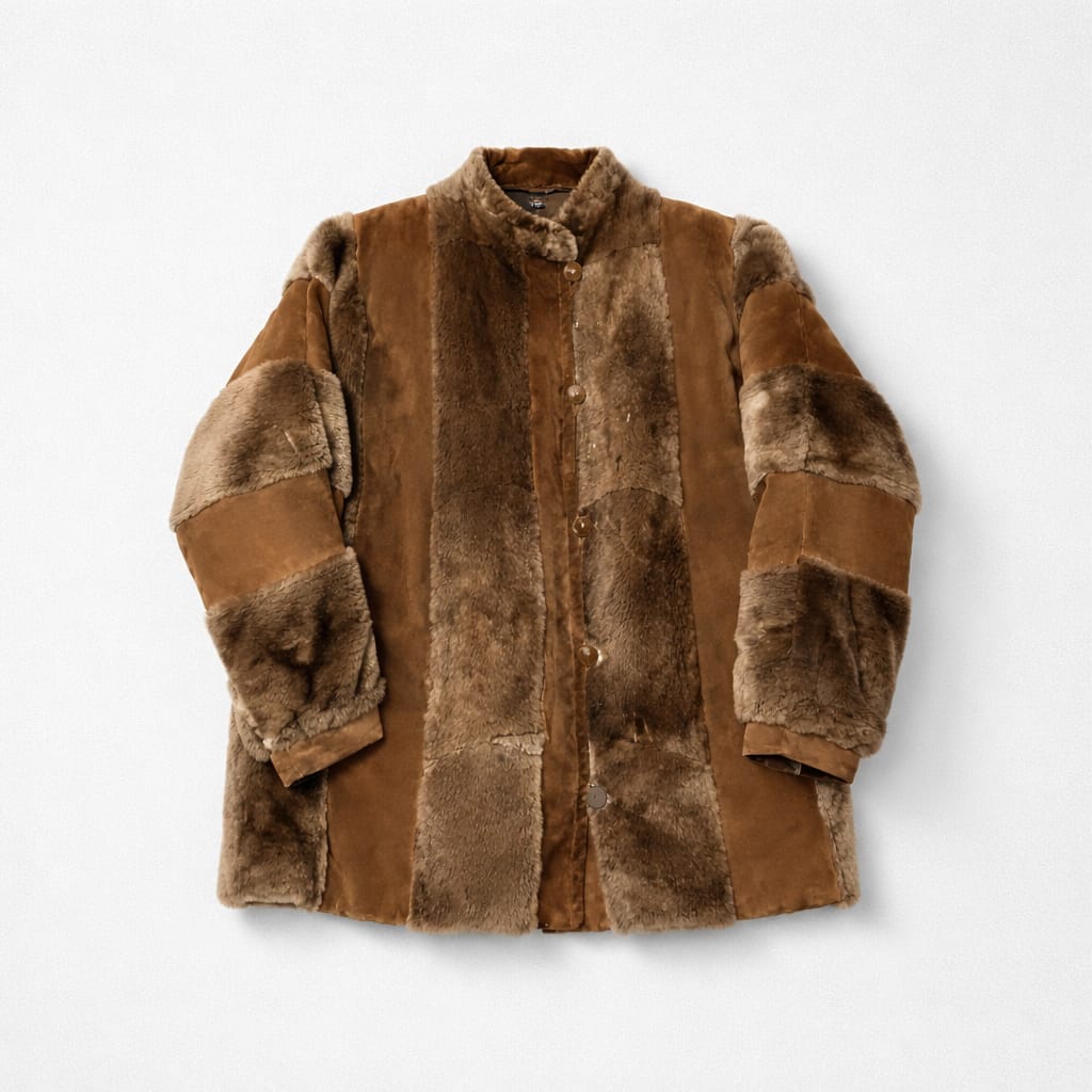Vintage Brown Suede and Fur Patchwork Coat