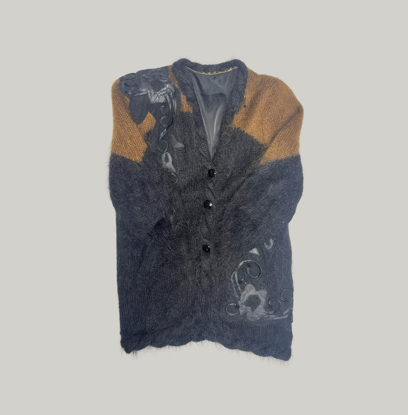 Vintage Knit Mohair Embroidered Button Cardigan