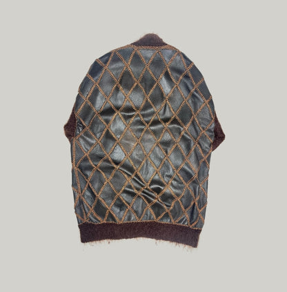 Elegant Vintage Knit Women’s Brown Mohair & Leather Cardigan