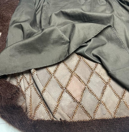 Elegant Vintage Knit Women’s Brown Mohair & Leather Cardigan