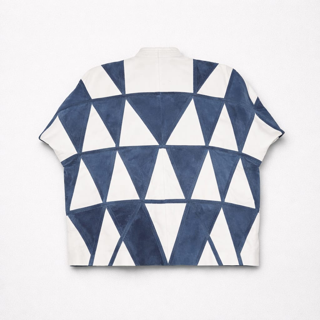 Retro 90s Vintage Blue & White Leather and Suede Jacket