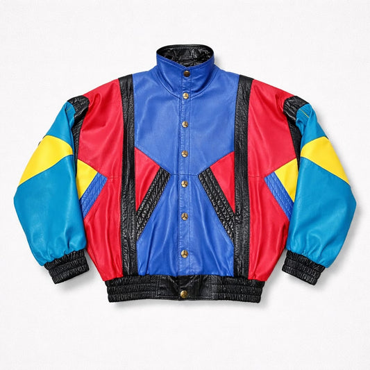 Vintage 90s Colorful Bomber Leather Jacket