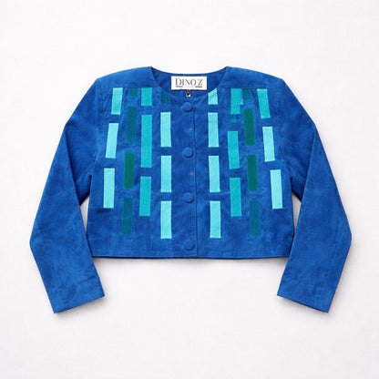 DINO'Z Vintage Blue Suede Leather Cropped Jacket