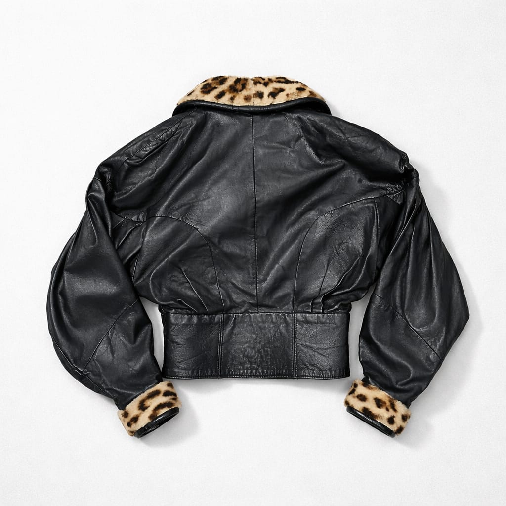 Jacques Sac Leather Jacket with Faux Fur Leopard print trim