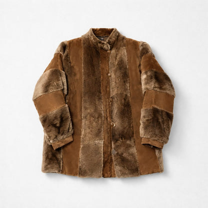 Vintage Brown Suede and Fur Patchwork Coat