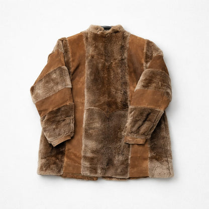 Vintage Brown Suede and Fur Patchwork Coat