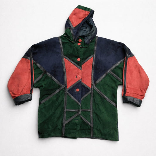 Vintage Patchwork Suede Hooded Coat