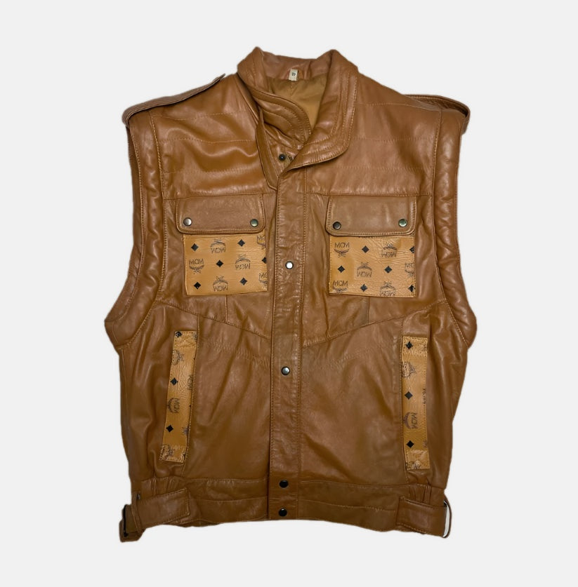 Reworked Leather Vest with MCM accent