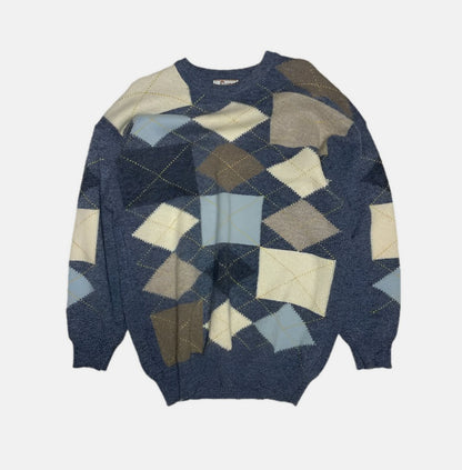 Paco Grey Diamond Patterned Pure Wool Jumper