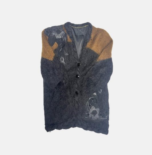 Vintage Knit Mohair Embroidered Button Cardigan